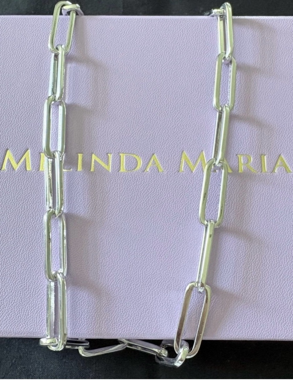 Melinda Maria Silver Paperclip Link Necklace on Lilac Box NEW